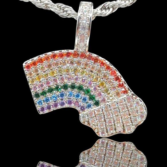 20" x 3mm Rope Chain - 14K White Gold Finish Rainbow Cloud. - Picture 10 of 10